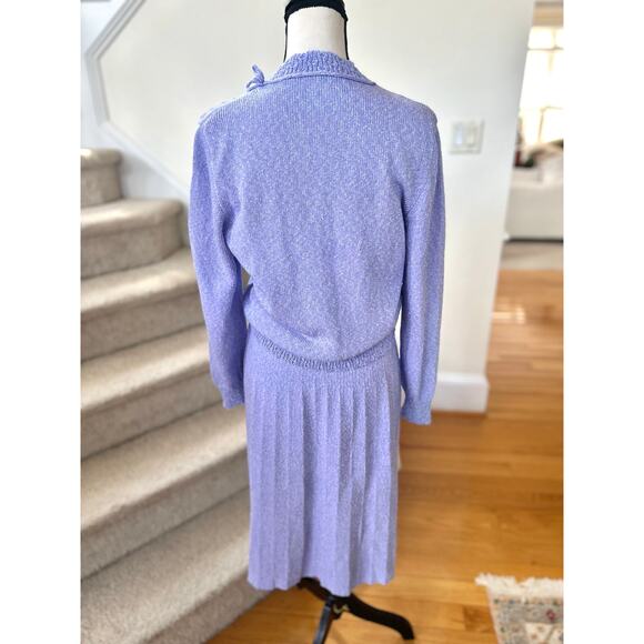 Vintage 1950s Lavender Purple Knit Sweater & Skirt Beaded Bow Set - Picture 2 of 6